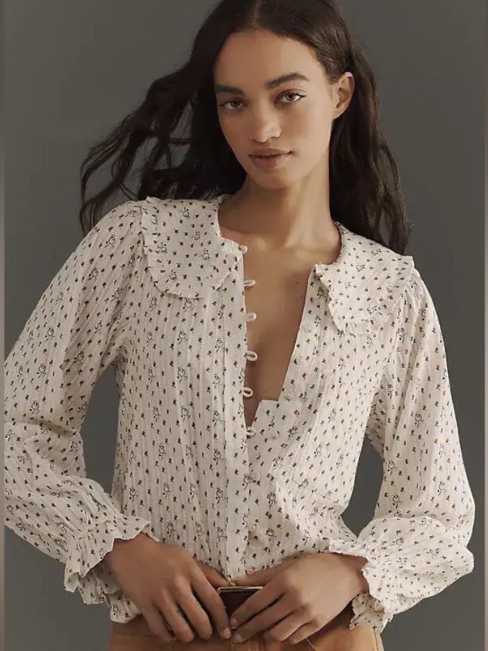 NWT Anthro  Pilcro The Keira Collared Button-Front Blouse Long-Sleeve Edition